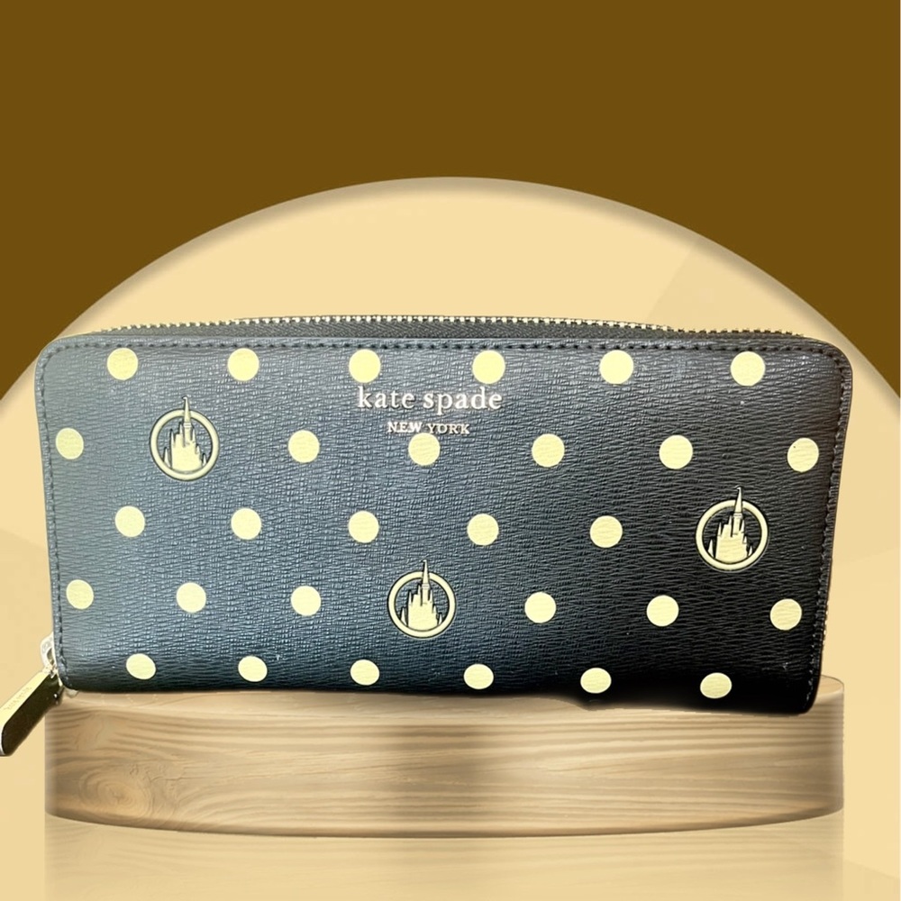 Kate Spade Black and Gold Disney Castle Zip Wallet NWOT